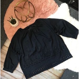 Madewell | Navy Eyelet Embroidered Boho Blouse